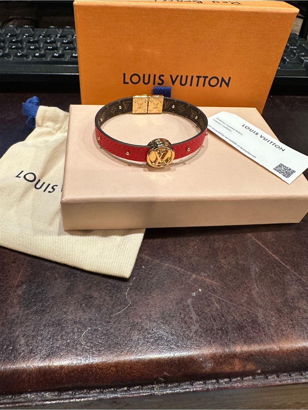 ✨ Louis Vuitton LV Leather Bracelet – Brand New ✨Red